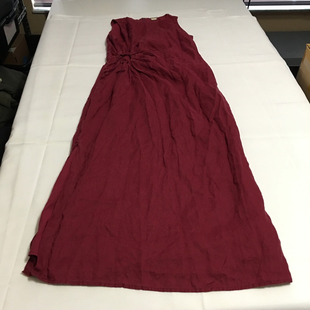 Magaschoni Maxi Dress Womens Size 2 Red Linen Cutout Side Slit Sleeveless